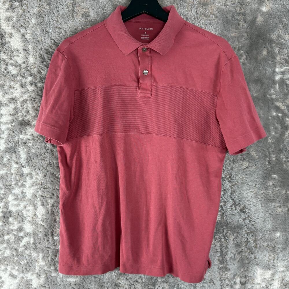 Van Heusen Size S Career Minimalist Casual Polo Shirt Pink Short Sleeve Casual